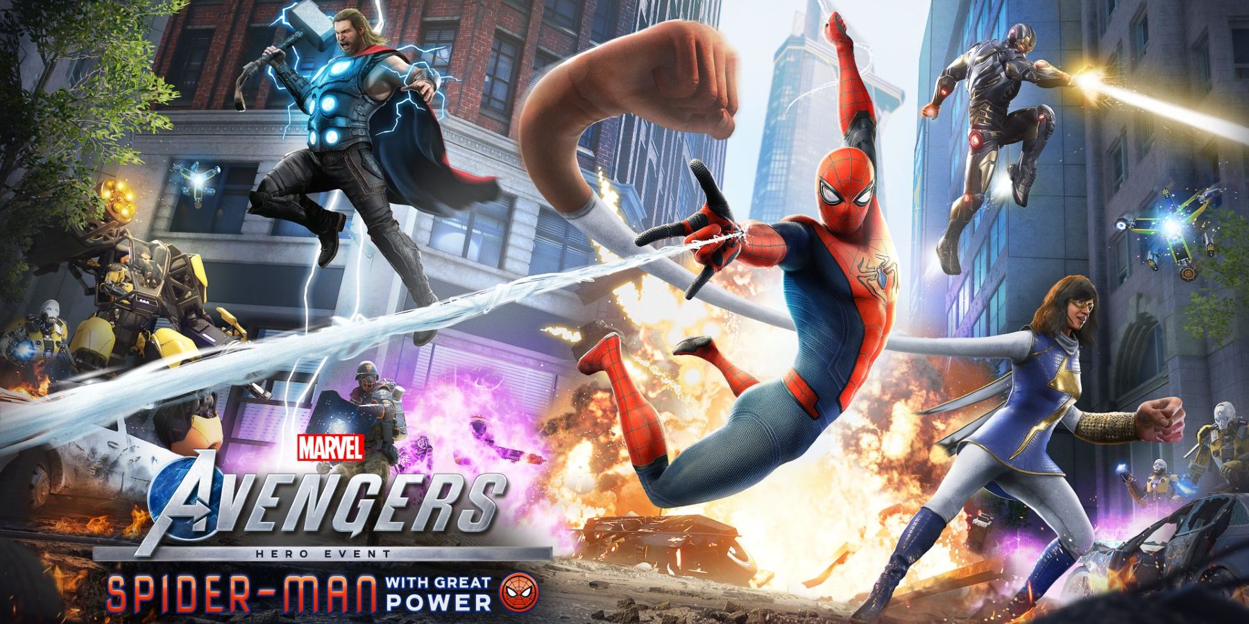 marvel's avengers spider-man official key art with great power dlc image