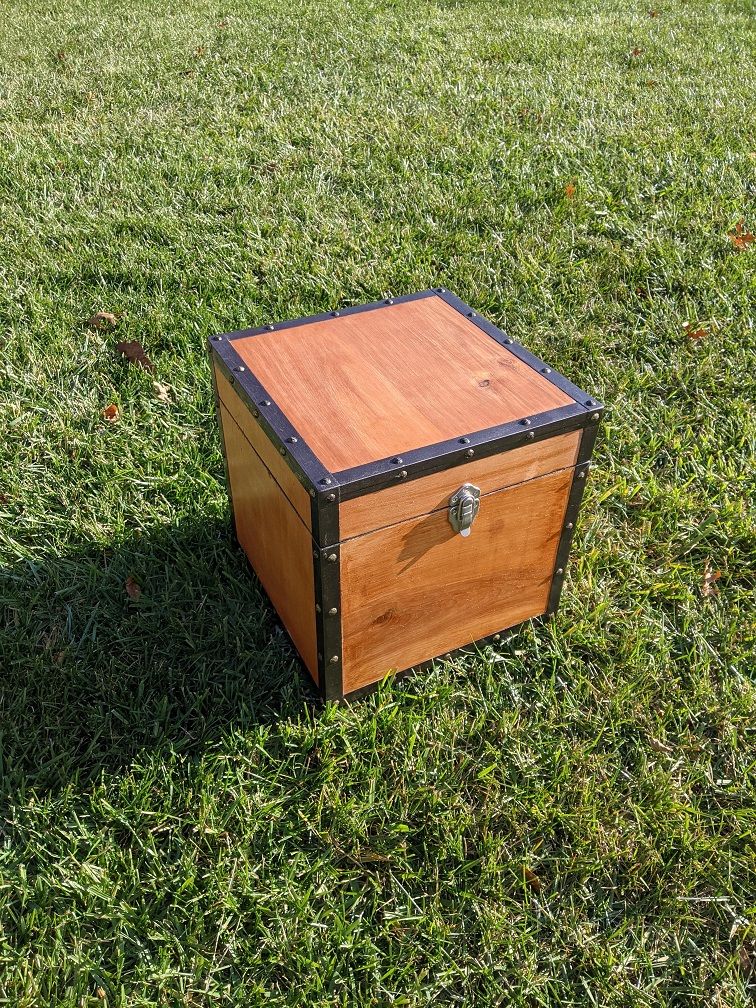 A photo of a Minecraft chest created in real life.
