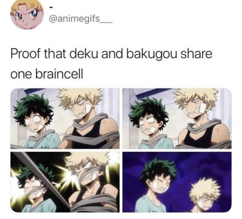 my hero academia bakugo izuku one brain cell meme