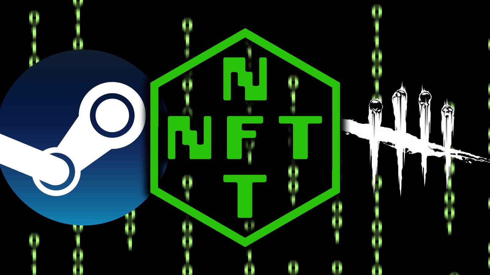 Steam logo alongside the Dead by Daylight logo and an NFT token.