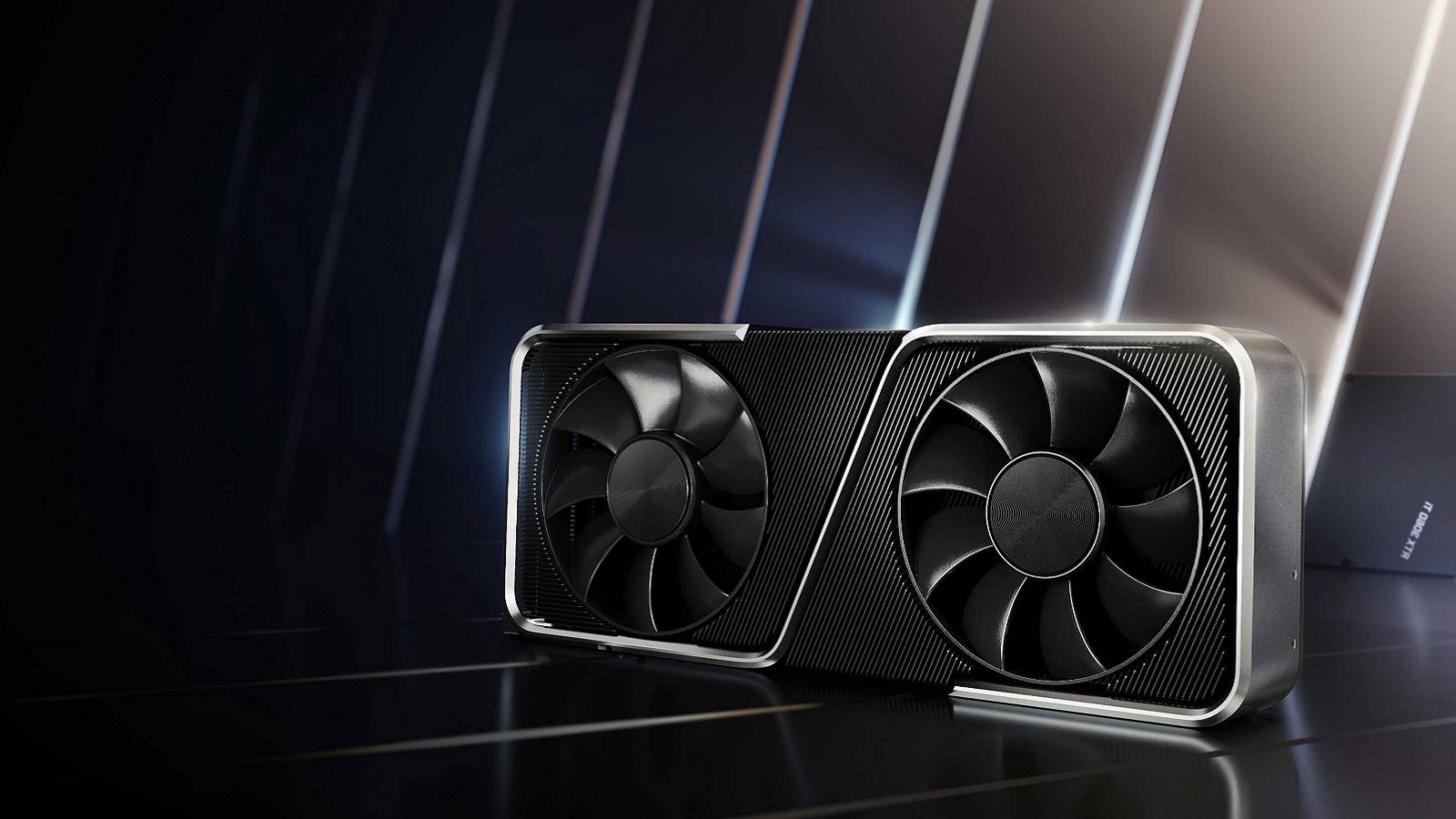 Image of an Nvidia RTX graphics card on a retro-looking background.