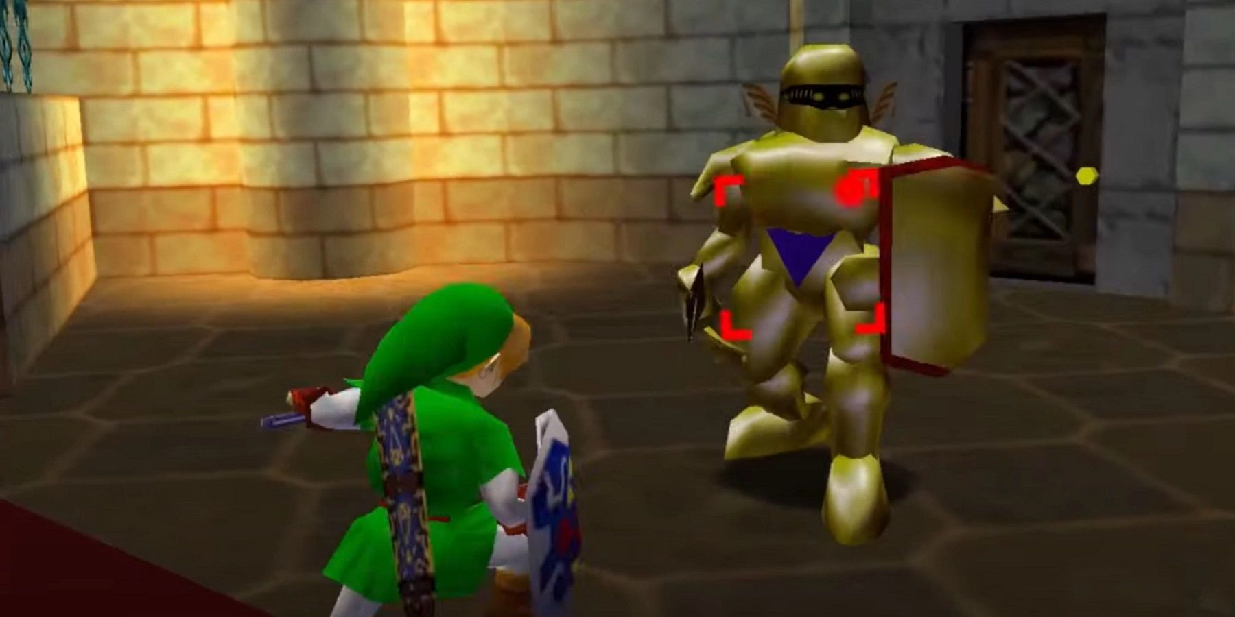 Screenshot from showing Link about to fight a Golden Knight.