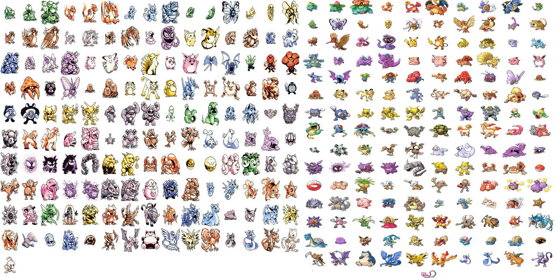 comparison between old and new gen 1 pokemon sprites
