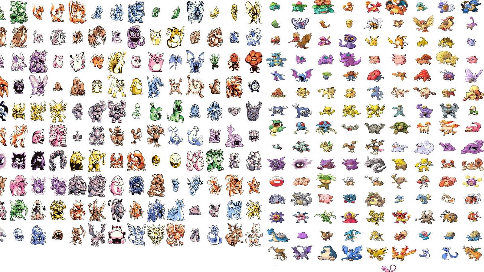 comparison between old and new gen 1 pokemon sprites