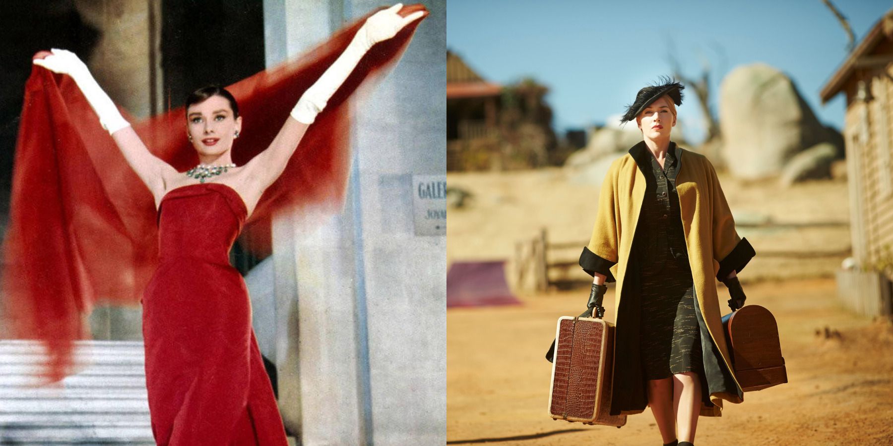 Audrey Hepburn in Funny Face; Kate Winslet in The Dressmaker