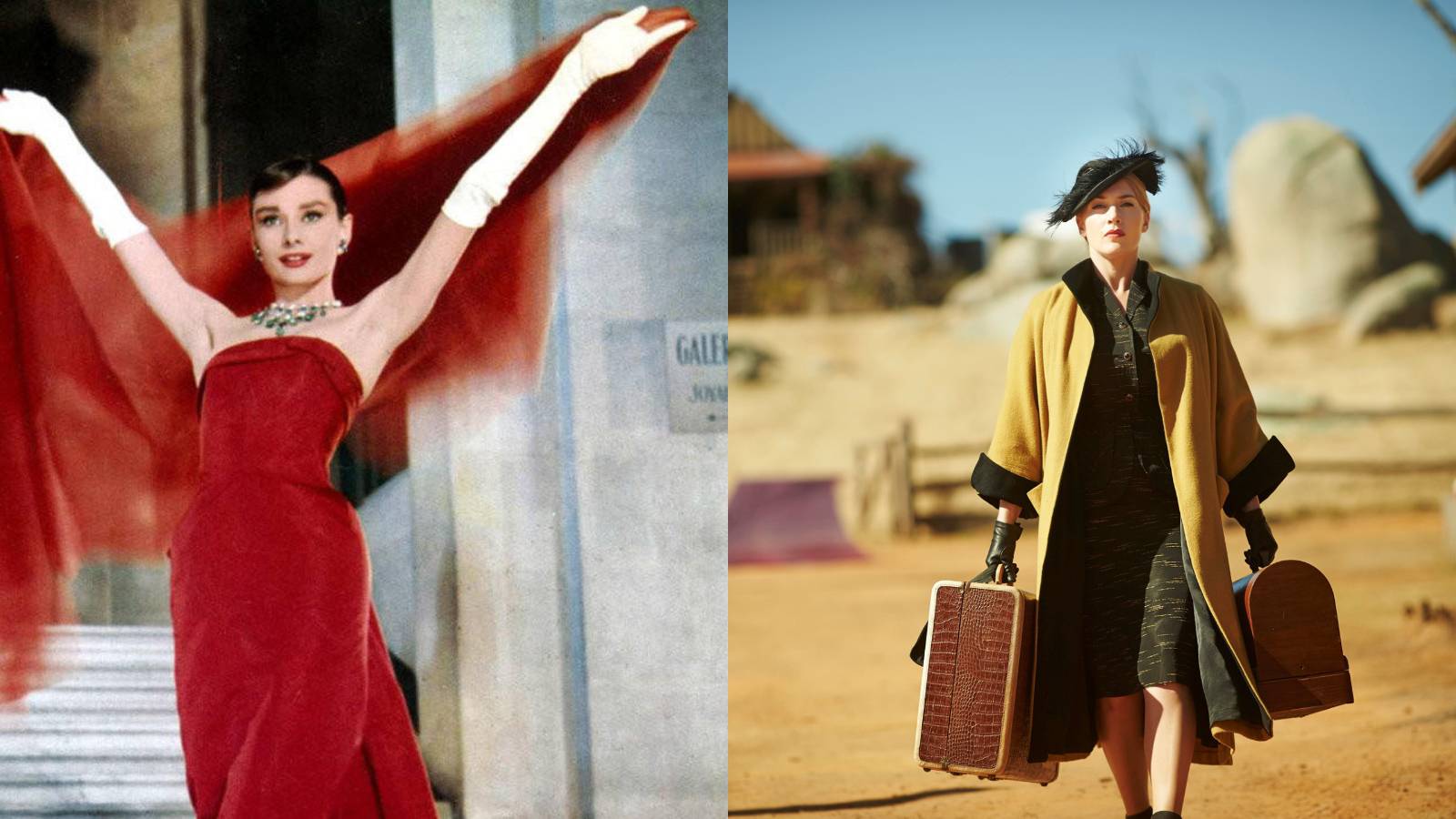 Audrey Hepburn in Funny Face; Kate Winslet in The Dressmaker