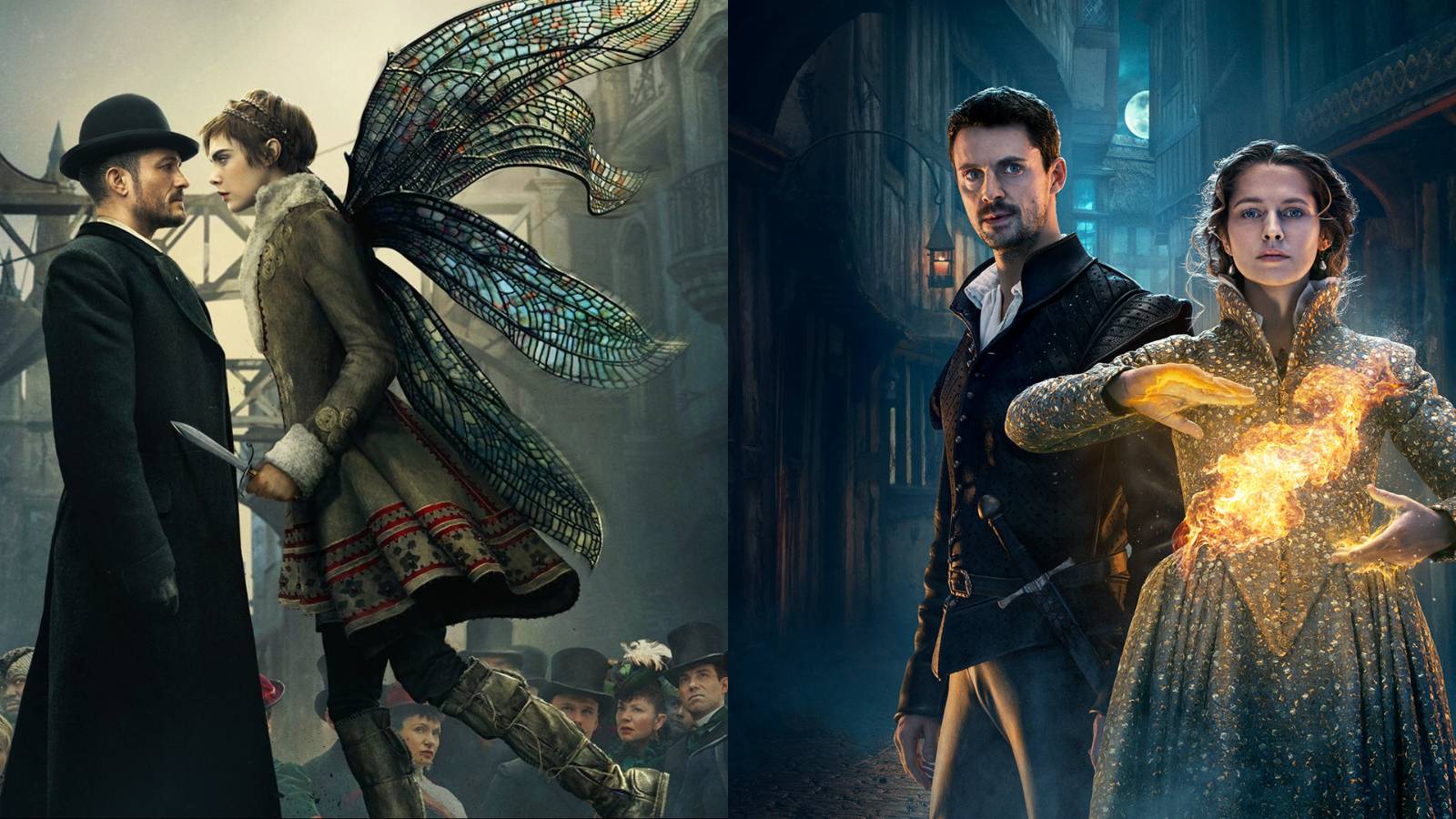 Fantasy series feature split image Carnival Row and The Discovery of Witches