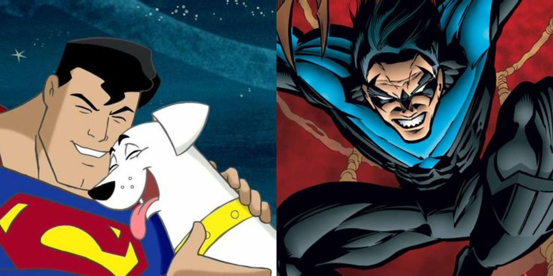 DC sidekicks feature split image Krypto and Nightwing