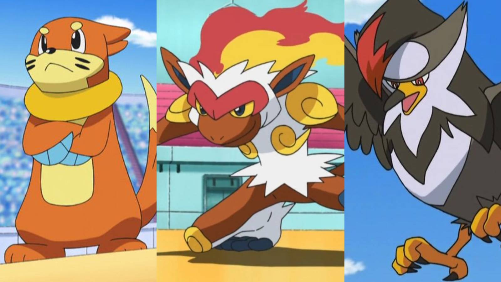 Buizel (left), Infernape (Middle), Straptor (Right)