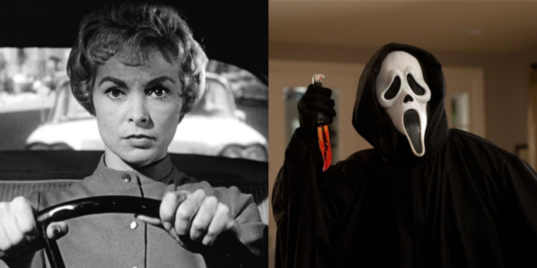 Horror films feature split image Psycho and Scream
