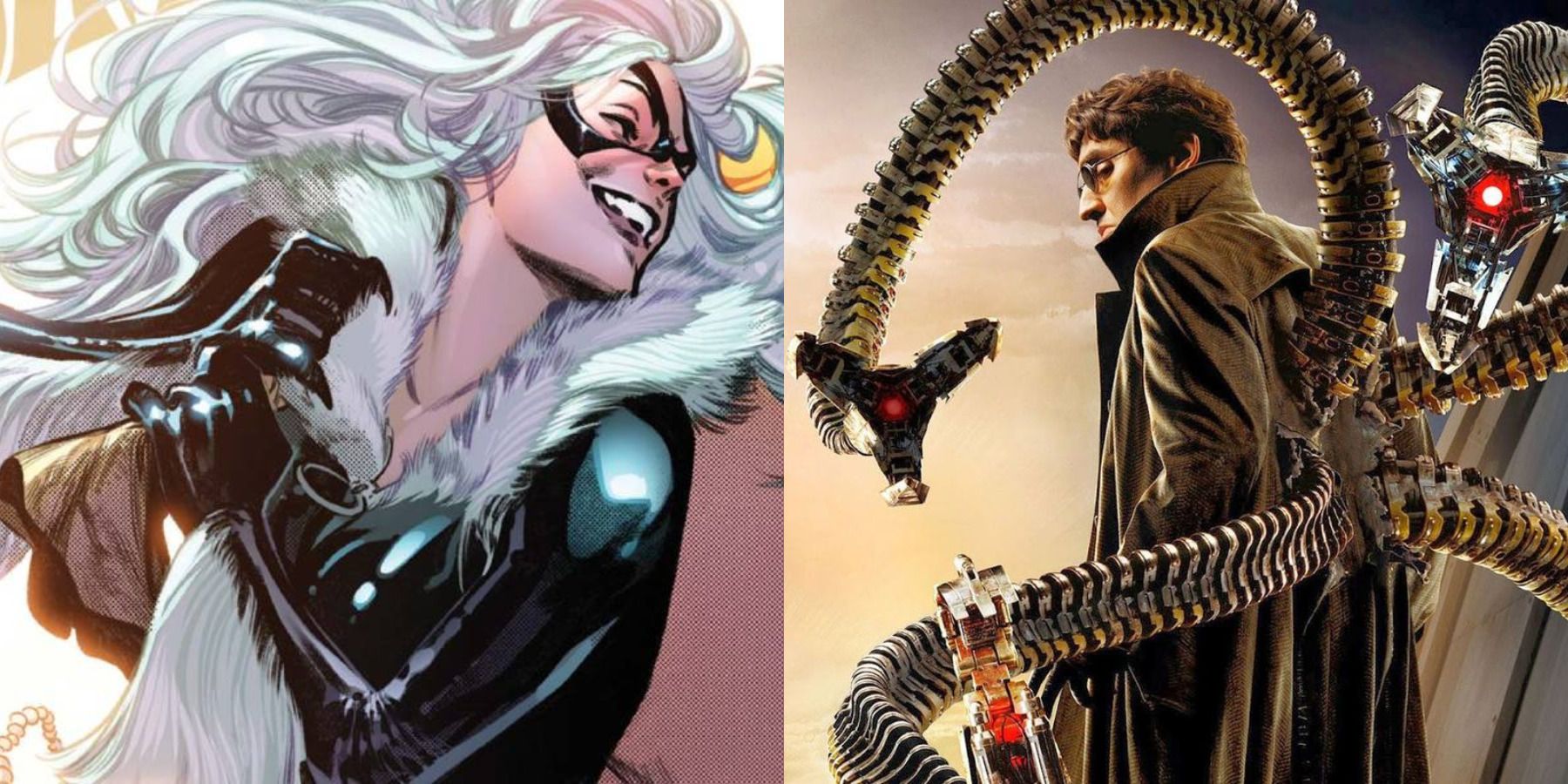 Spider-Man sympathetic villains feature split image Black Cat and Doctor Octopus