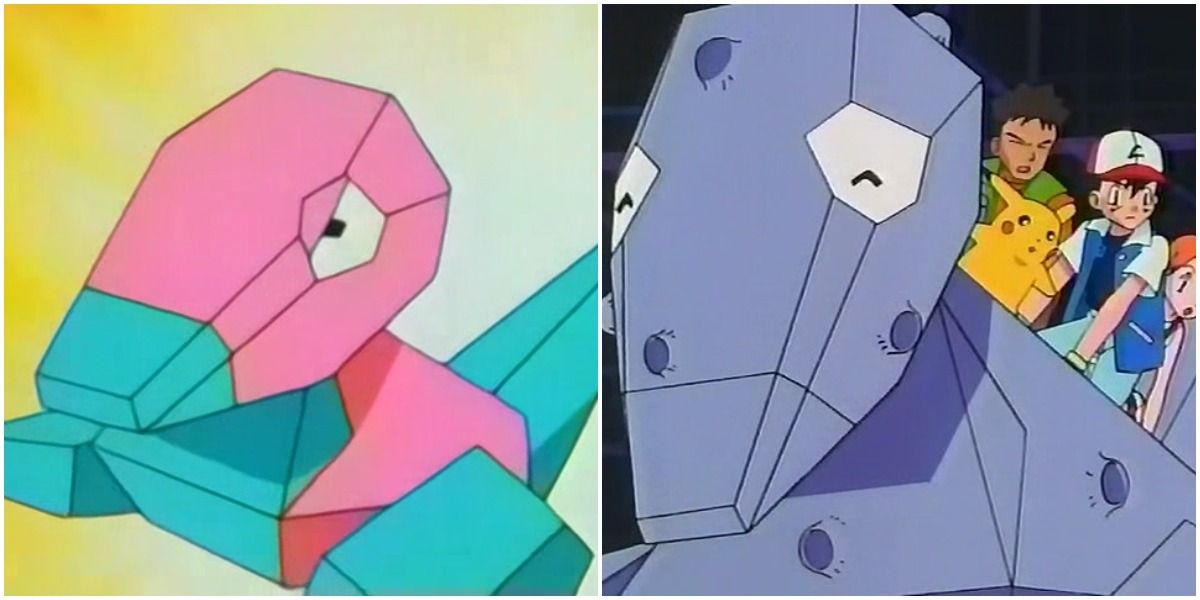 two images of porygon from the anime