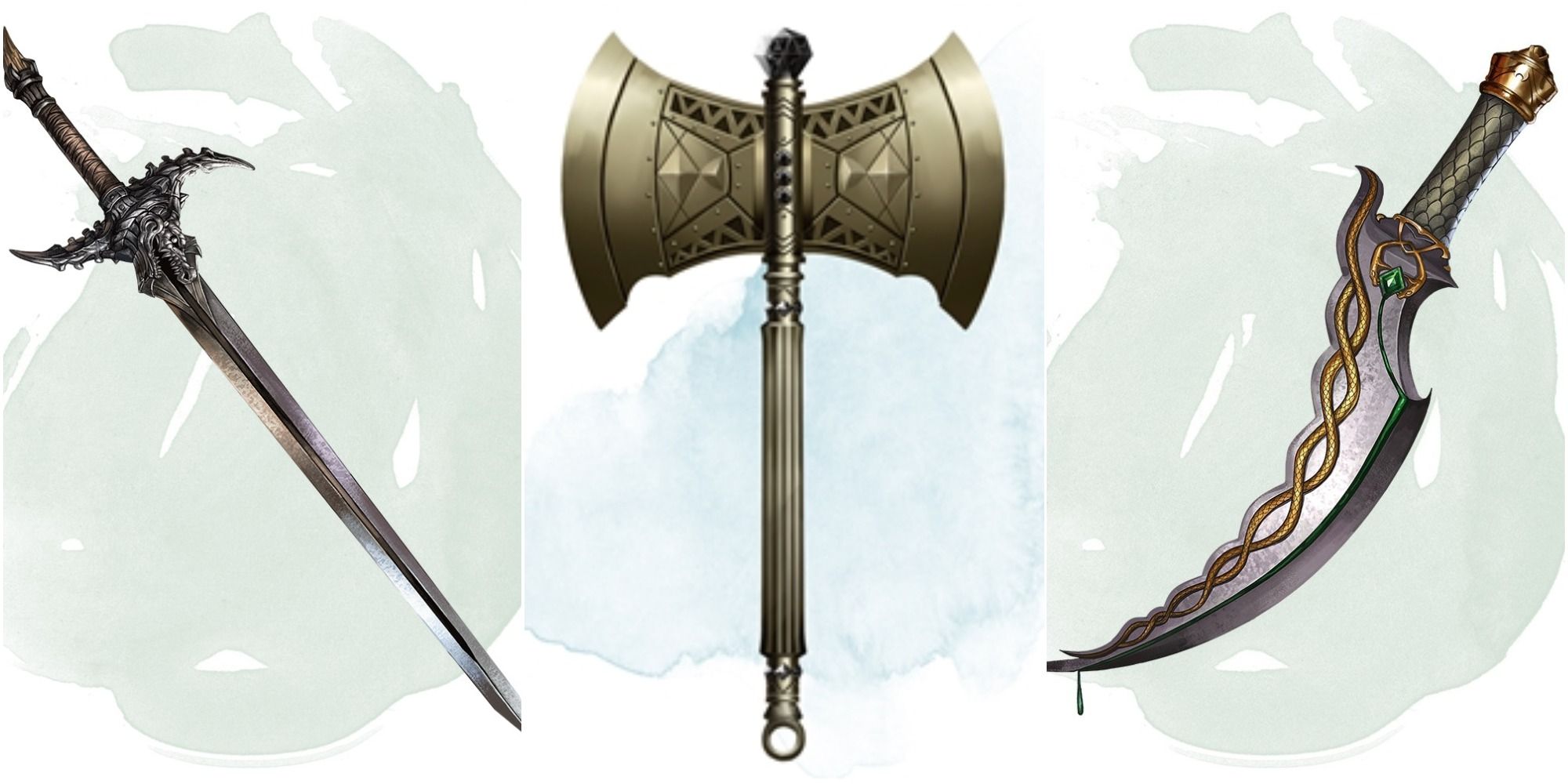 left to right: shortsword, hammer, dagger