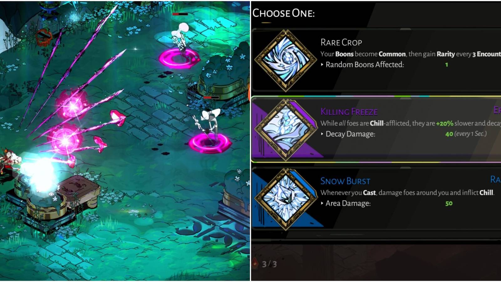 Left: inflicting weak; right: choice of Demeter boons