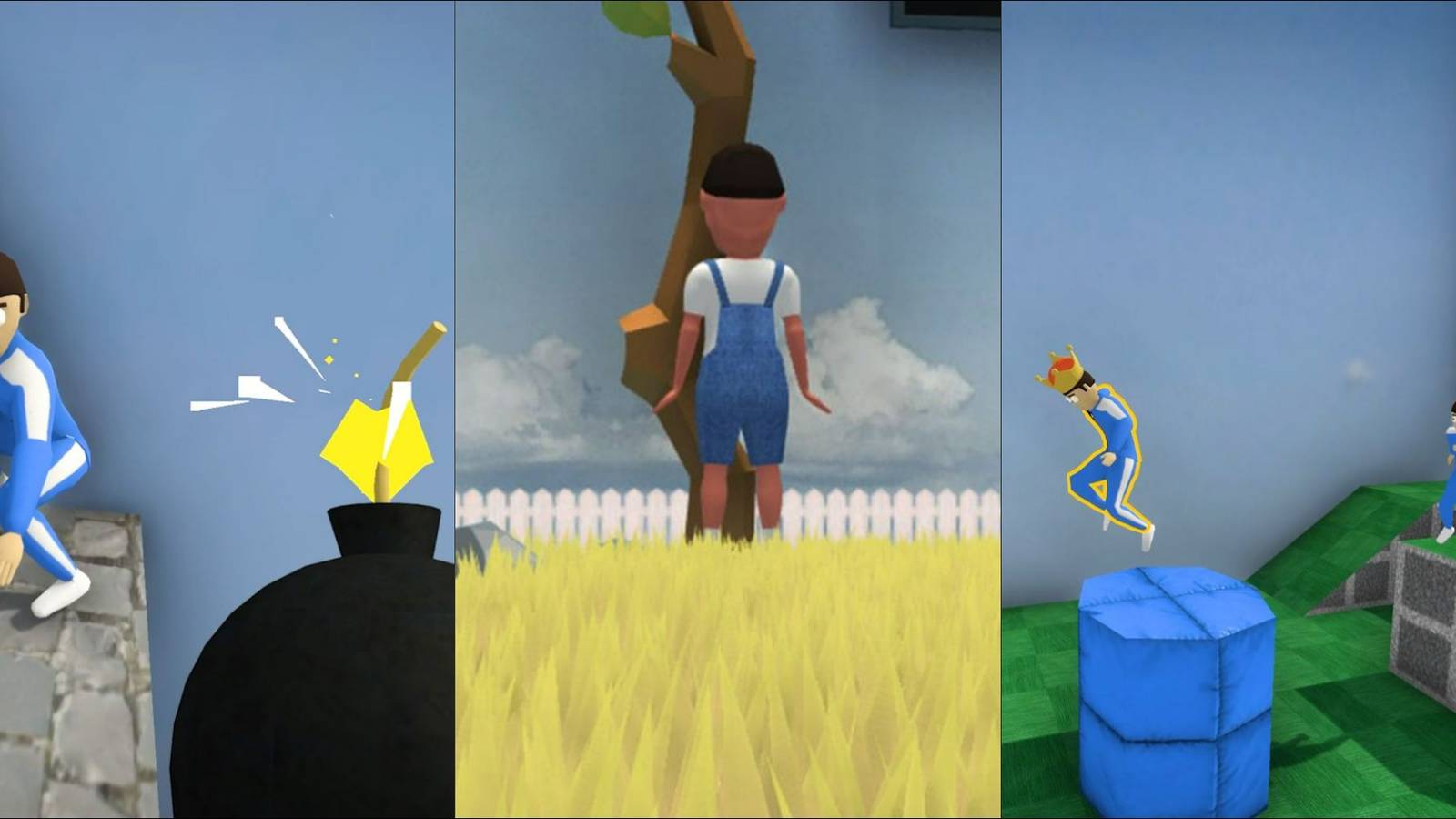 Characters from three Crab Game minigames