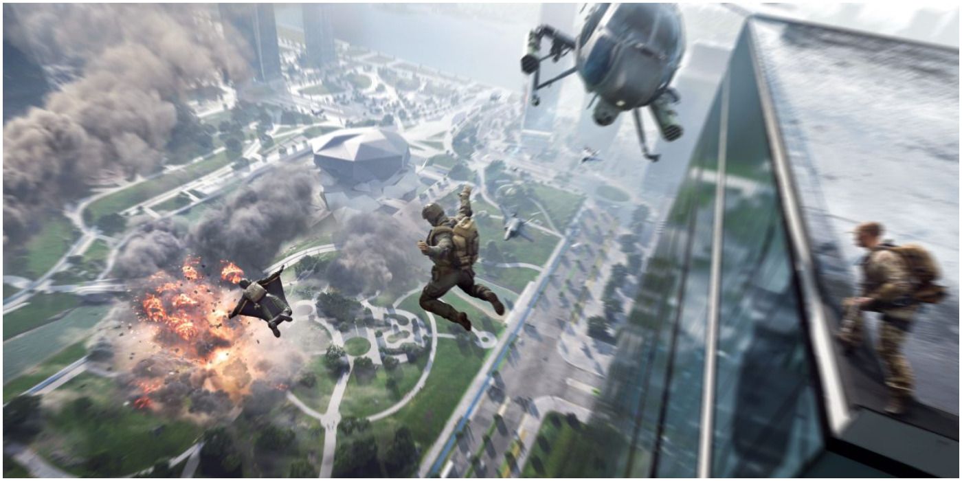 battlefield 2042 players dropping off a building 