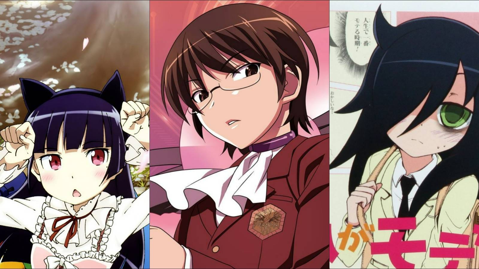 Close-ups of characters from three otaku anime
