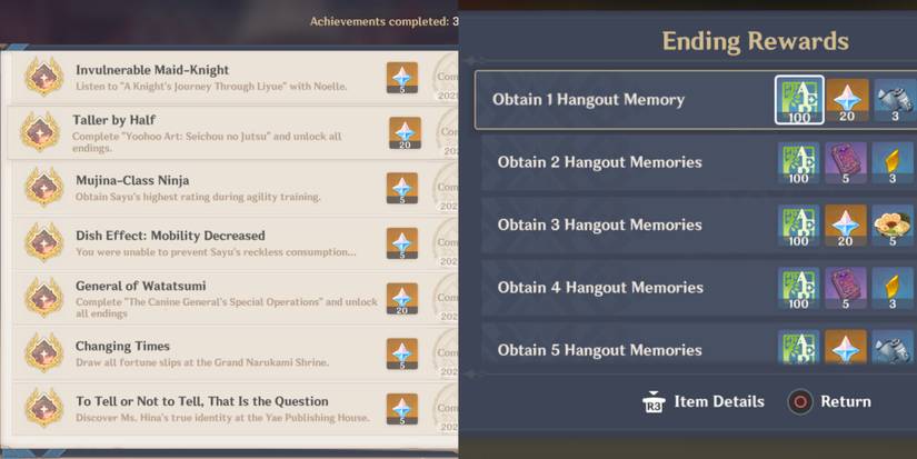 possible rewards for Gorou hangout