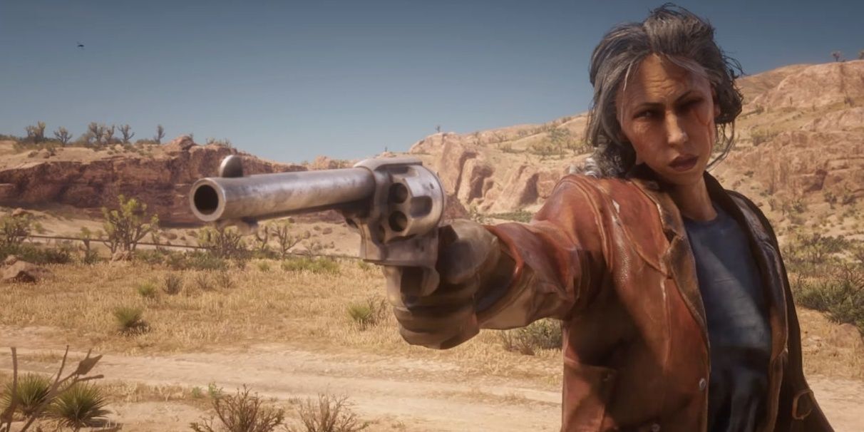 red dead online player pointing gun Cropped
