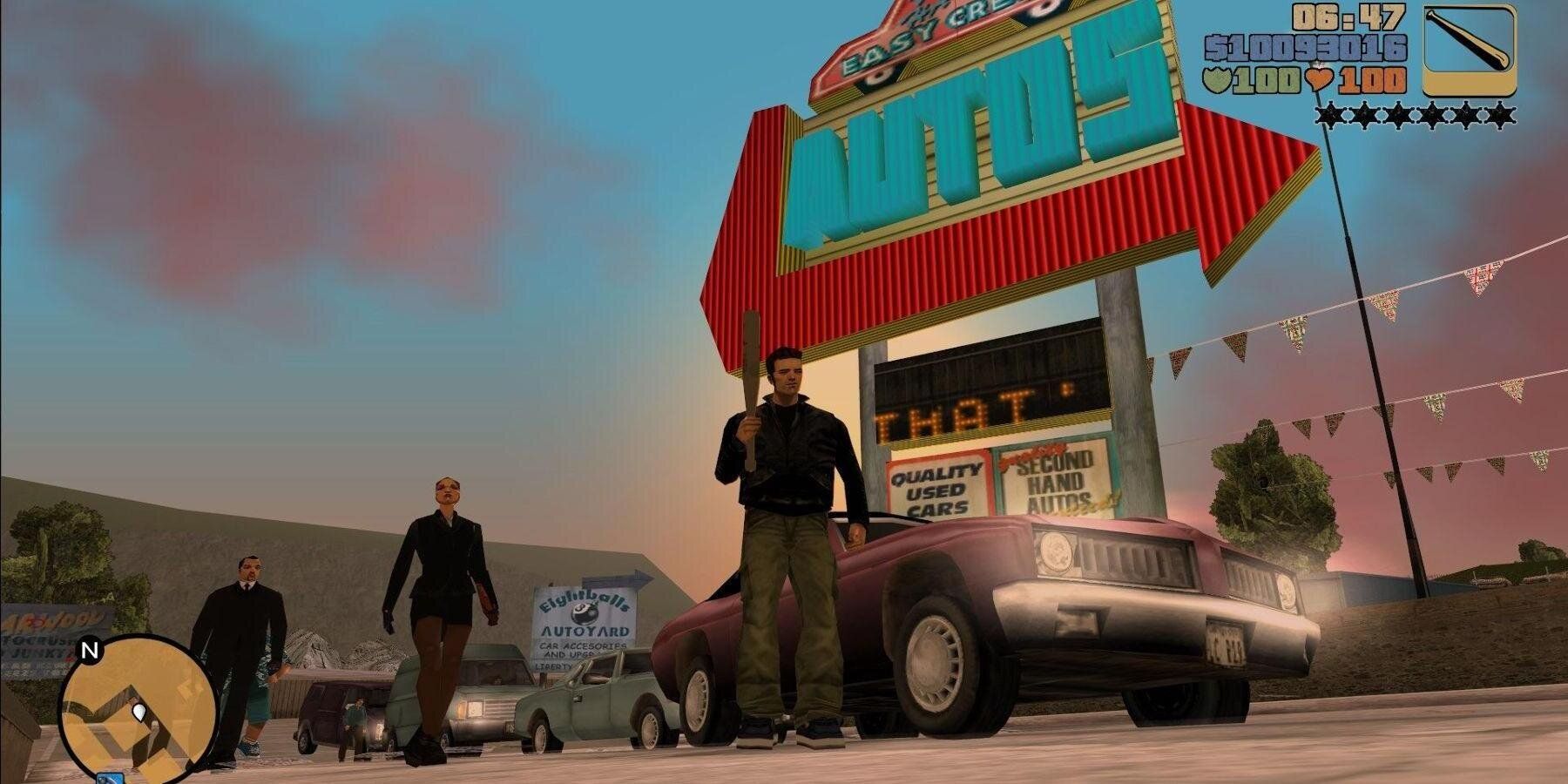 GTA Trilogy Characters outside a business