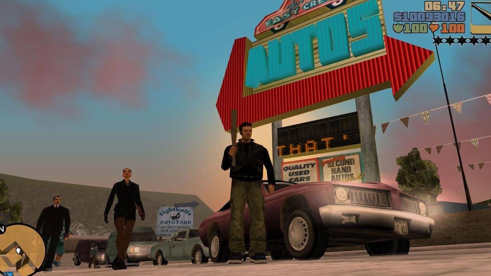 GTA Trilogy Characters outside a business