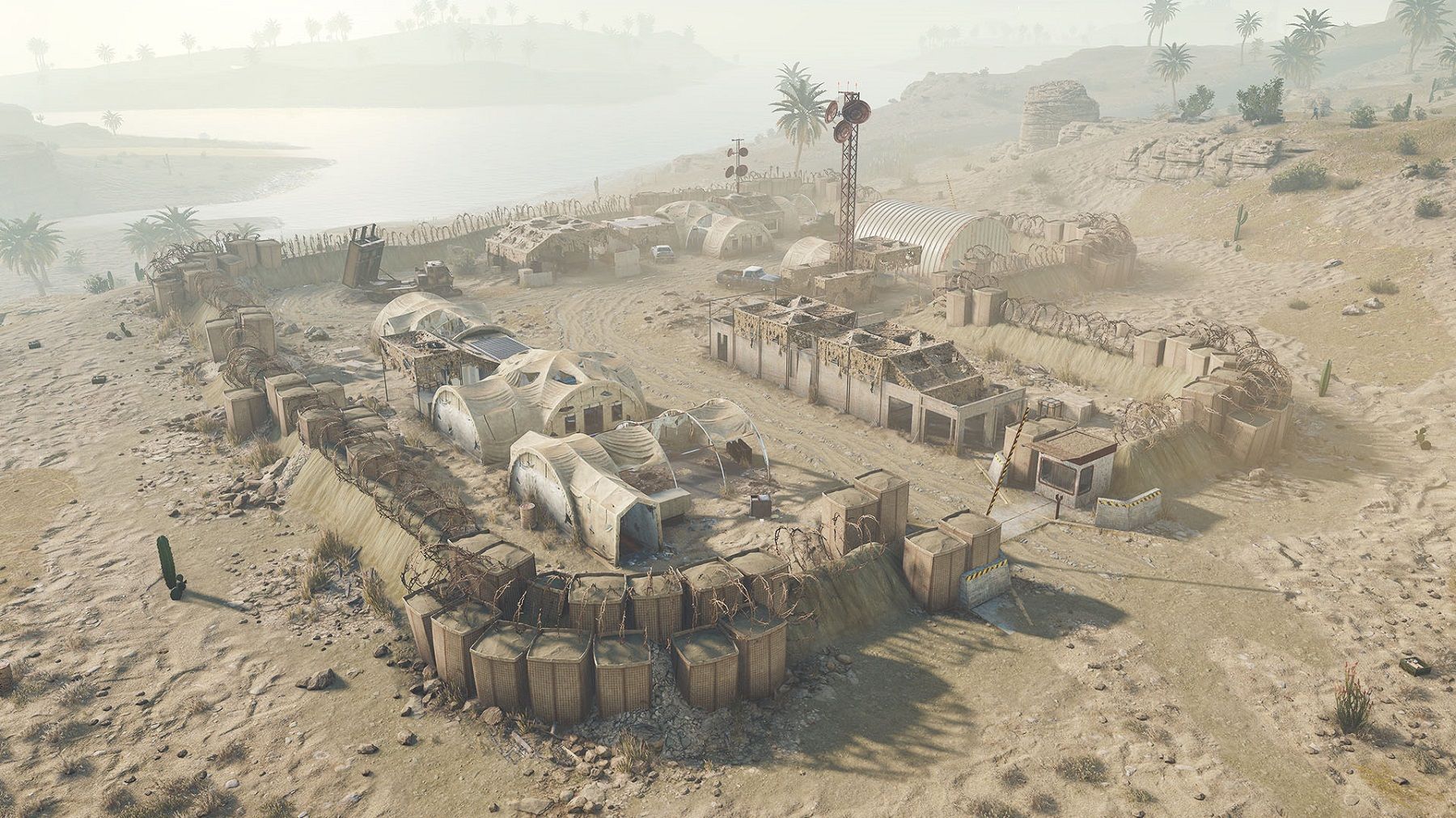 An image from Rust showing one of the desert military bases from the air.