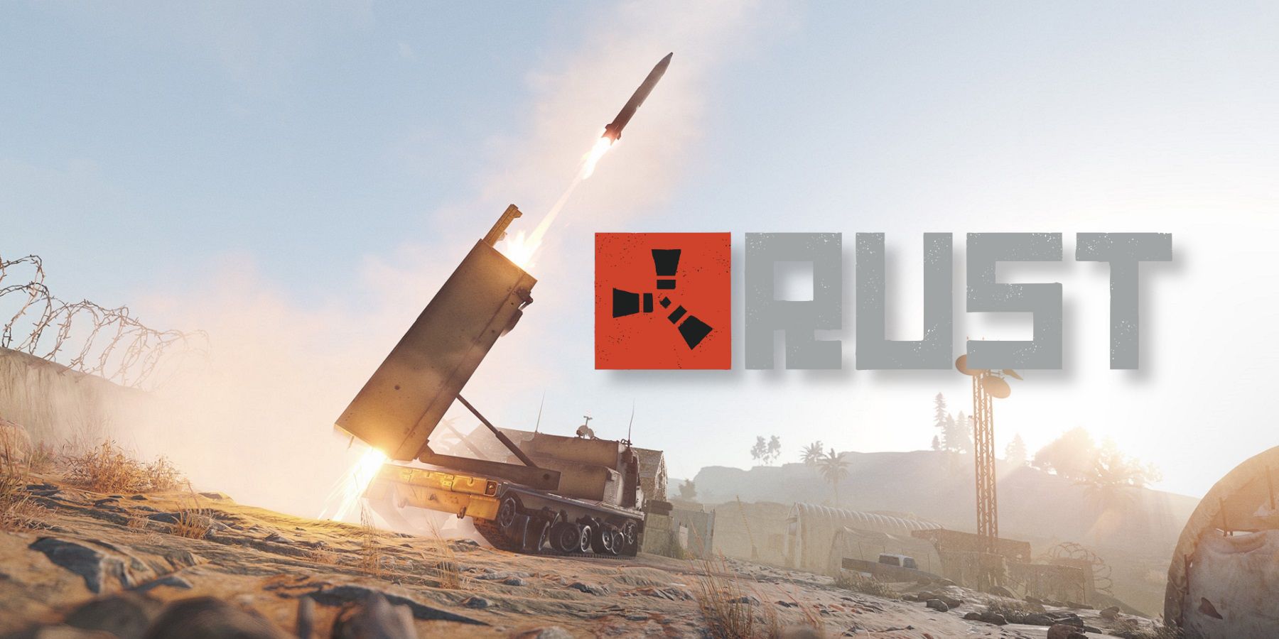 An image of a missile launcher next to the Rust logo.