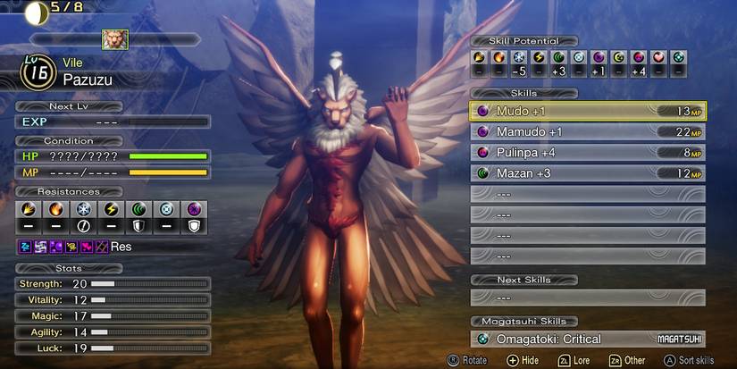 shin megami tensei 5 pazuzu stat screen