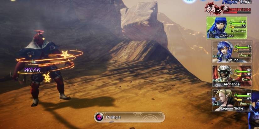 shin megami tensei 5 player using pulinpa skill to confuse oni