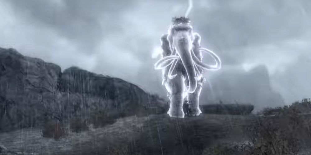 skyrim stormcall shout mammoth struck by lightning