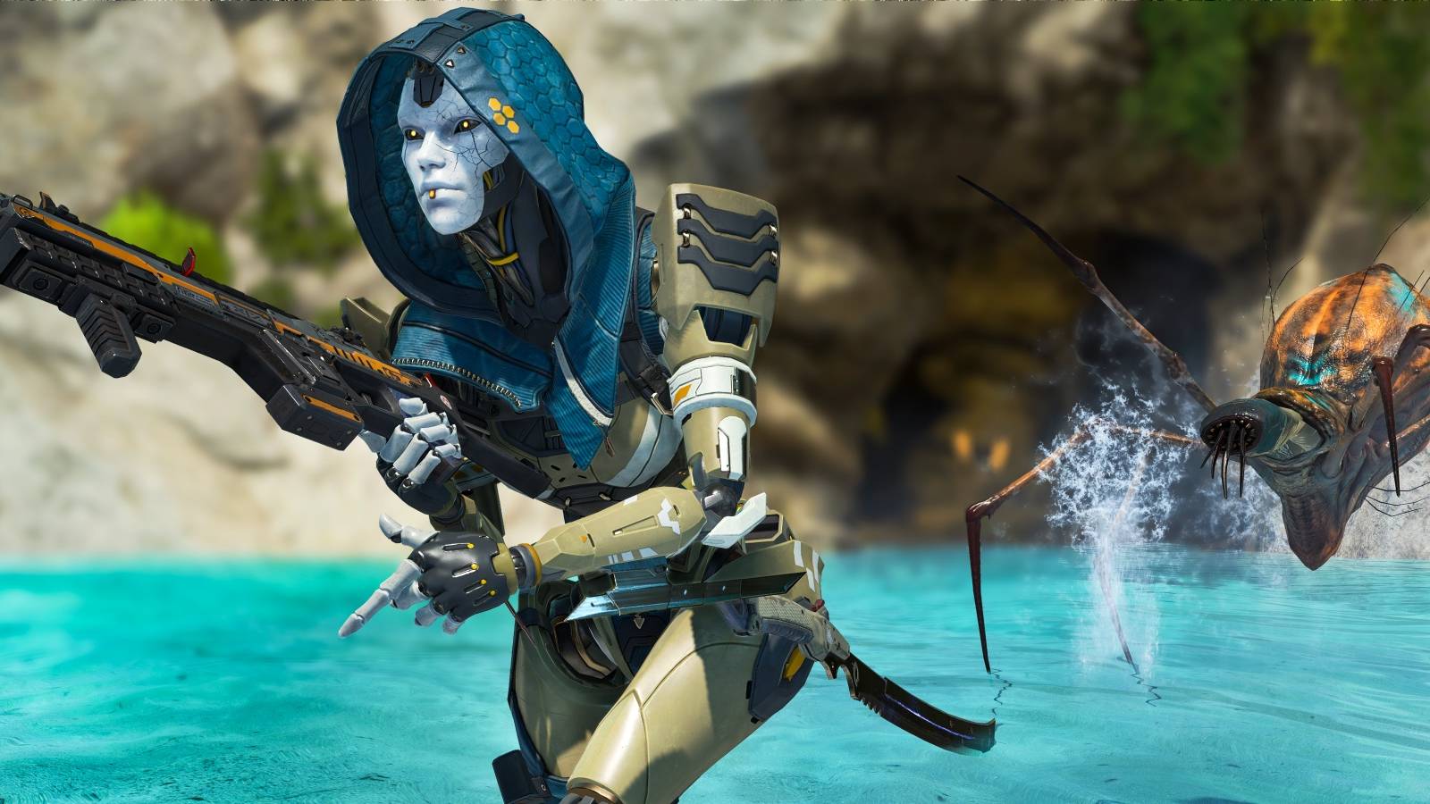 Ash holding CAR SMG, running away from Spider.