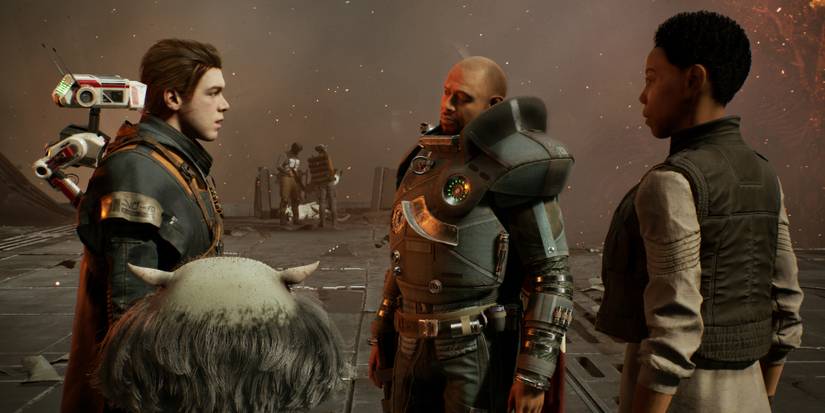 The Mantis crew from Star Wars Jedi: Fallen Order with Saw Gerrera.