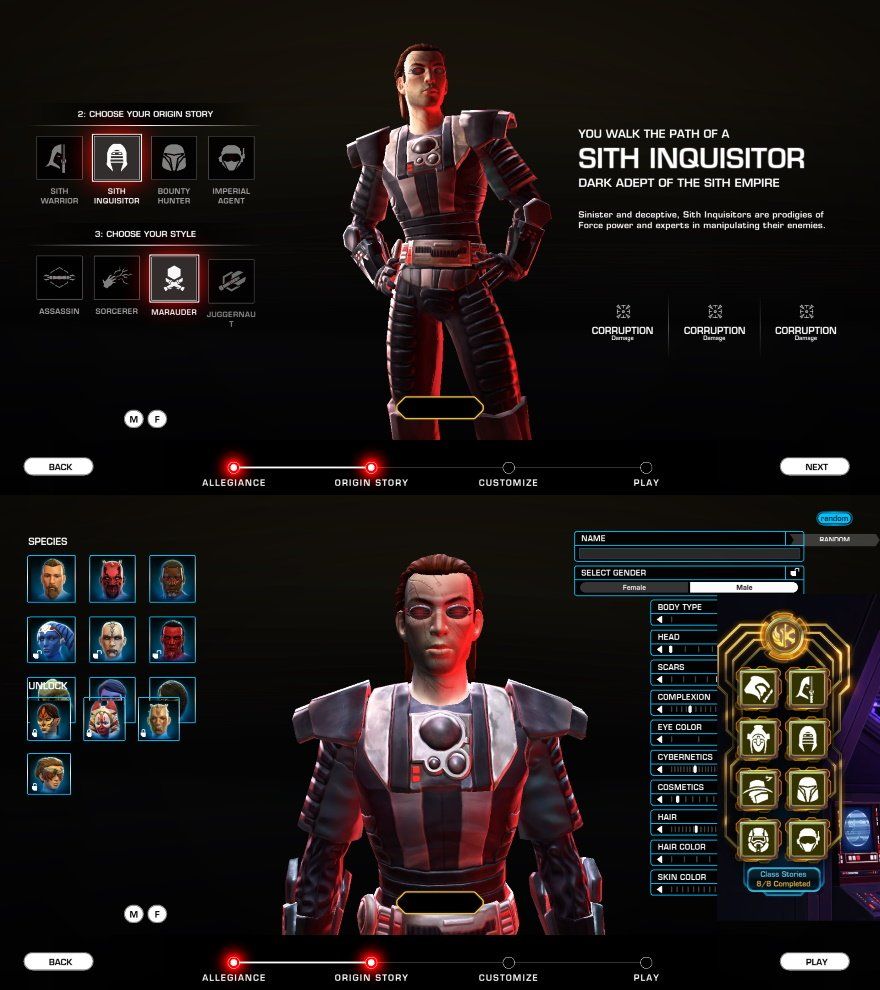 swtor lots character creation changes origin story combat style
