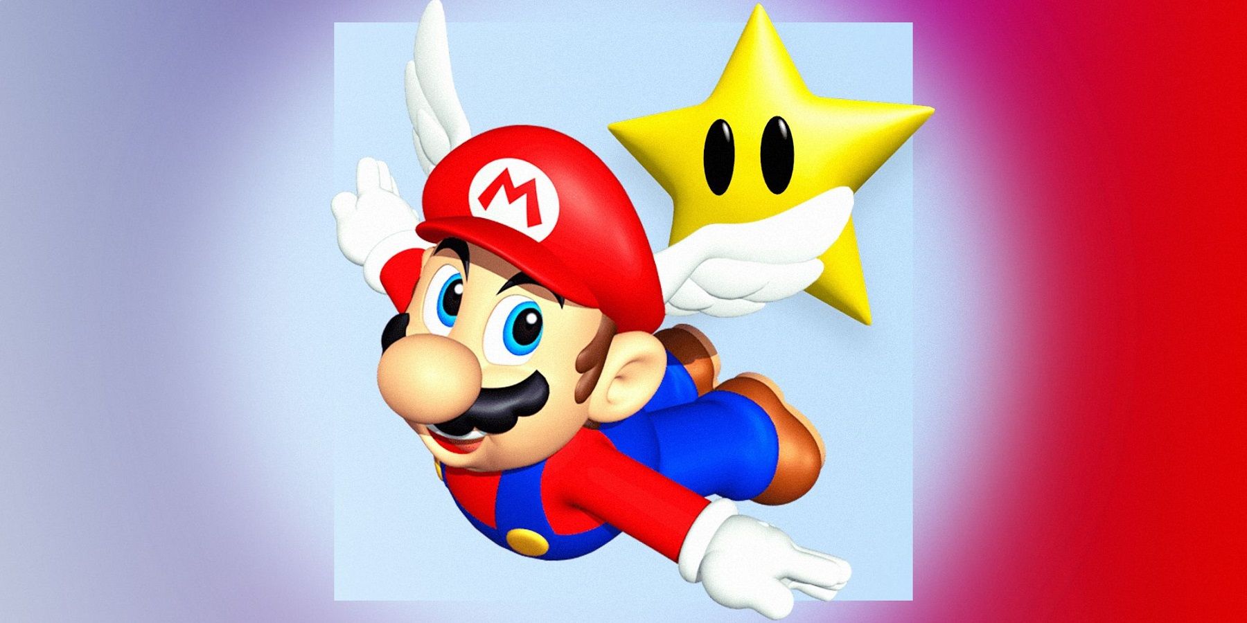 An image of Mario from Mario 64 with a star behind him.