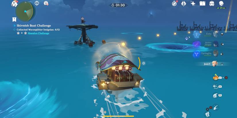 travelers using skirmish boat to finish Beidou's challenge