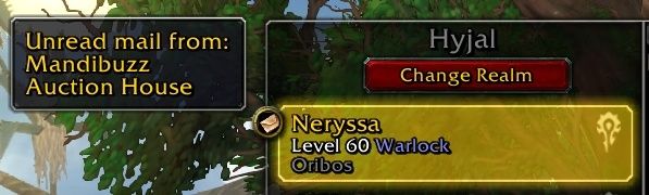 Экран выбора персонажа непрочитанной почты в мире Warcraft