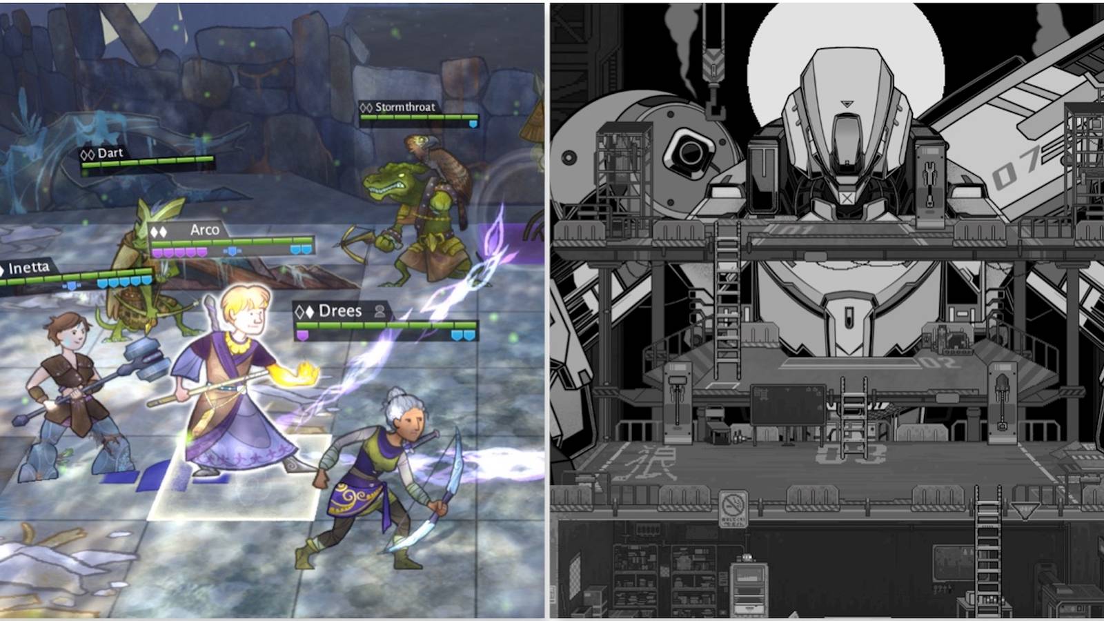 Fighting a battle in Wildermyth and Your mech from Wolfstride