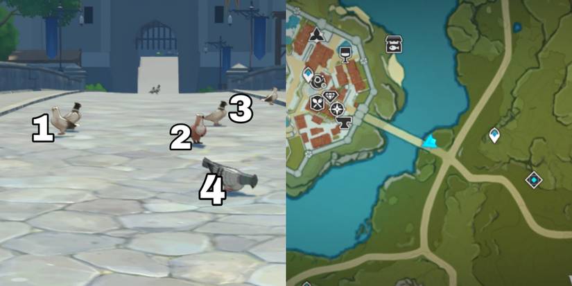 1. 4 Pigeons in Mondstadt Bridge