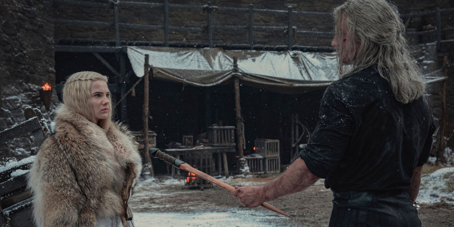 Geralt and Cirilla training in Kaer Morhen
