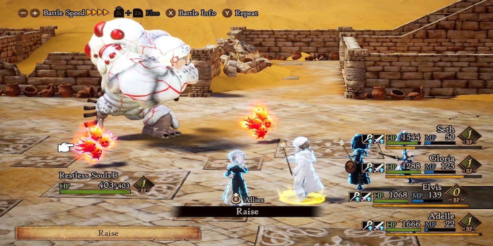 Fighting a battle in Bravely Default 2 