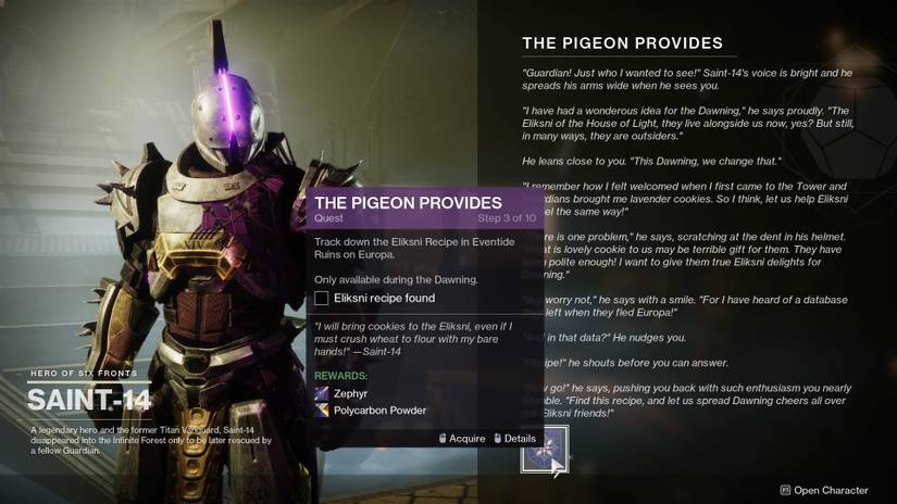 Destiny 2 Dawning 2021: How to Complete The Pigeon Provides Quest