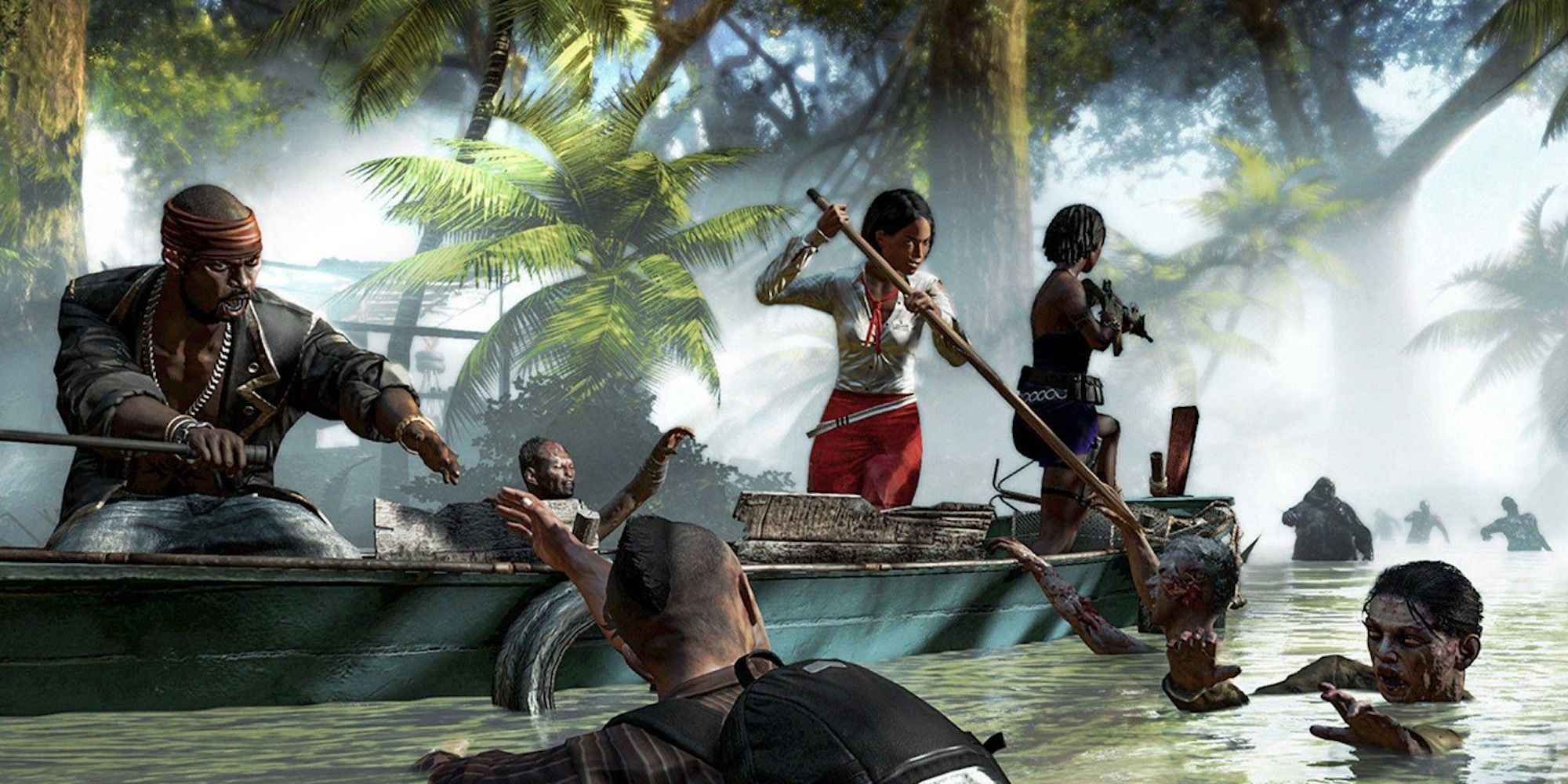 Promo art featuring the main cast fighting zombies from Dead Island