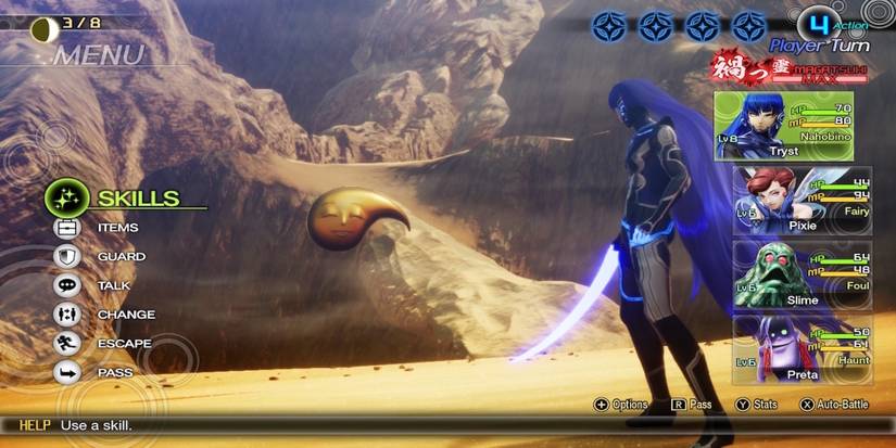 Fighting a battle in Shin Megami Tensei 5