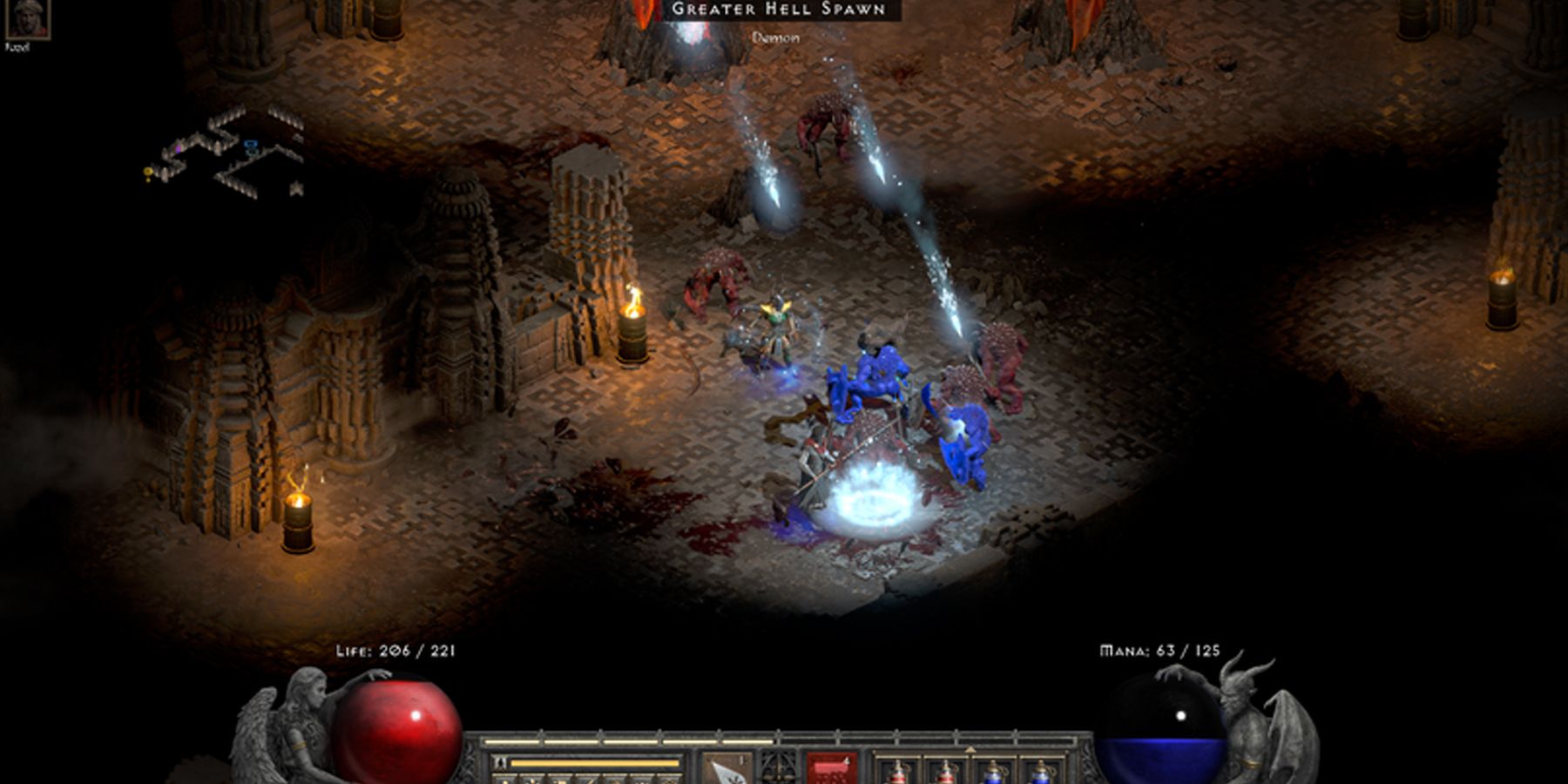 A player fighting a monster