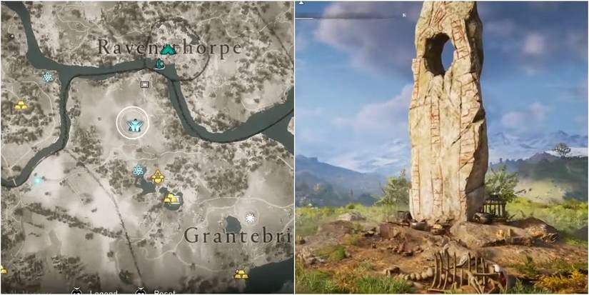 AC Valhalla Elisdon Altar location split image of map and stone tablet