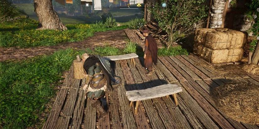 AC Valhalla World Event Nostalgia Eivor with man at porch 