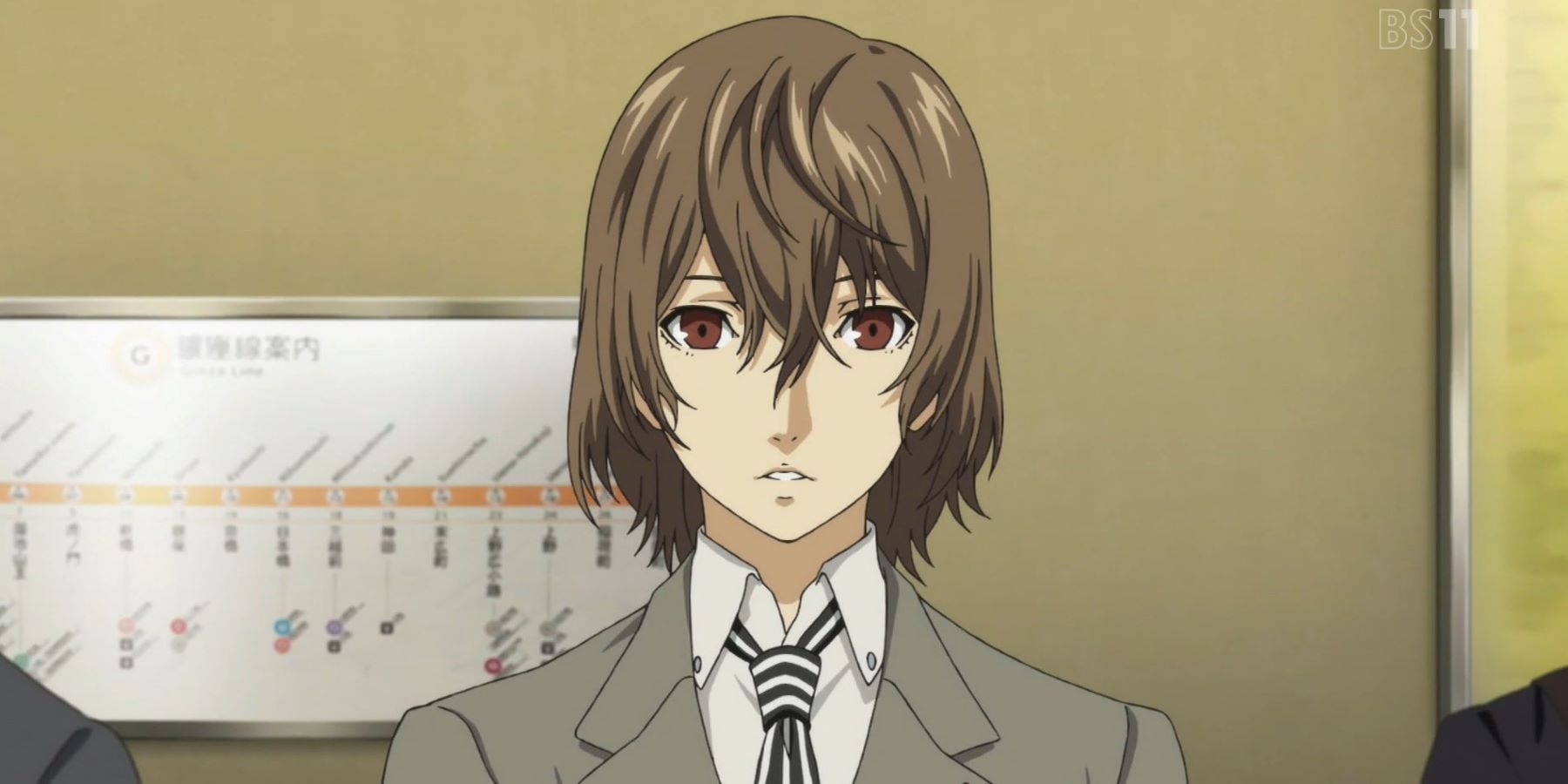 Goro Akechi standing in front of a metro map in the Persona 5 anime