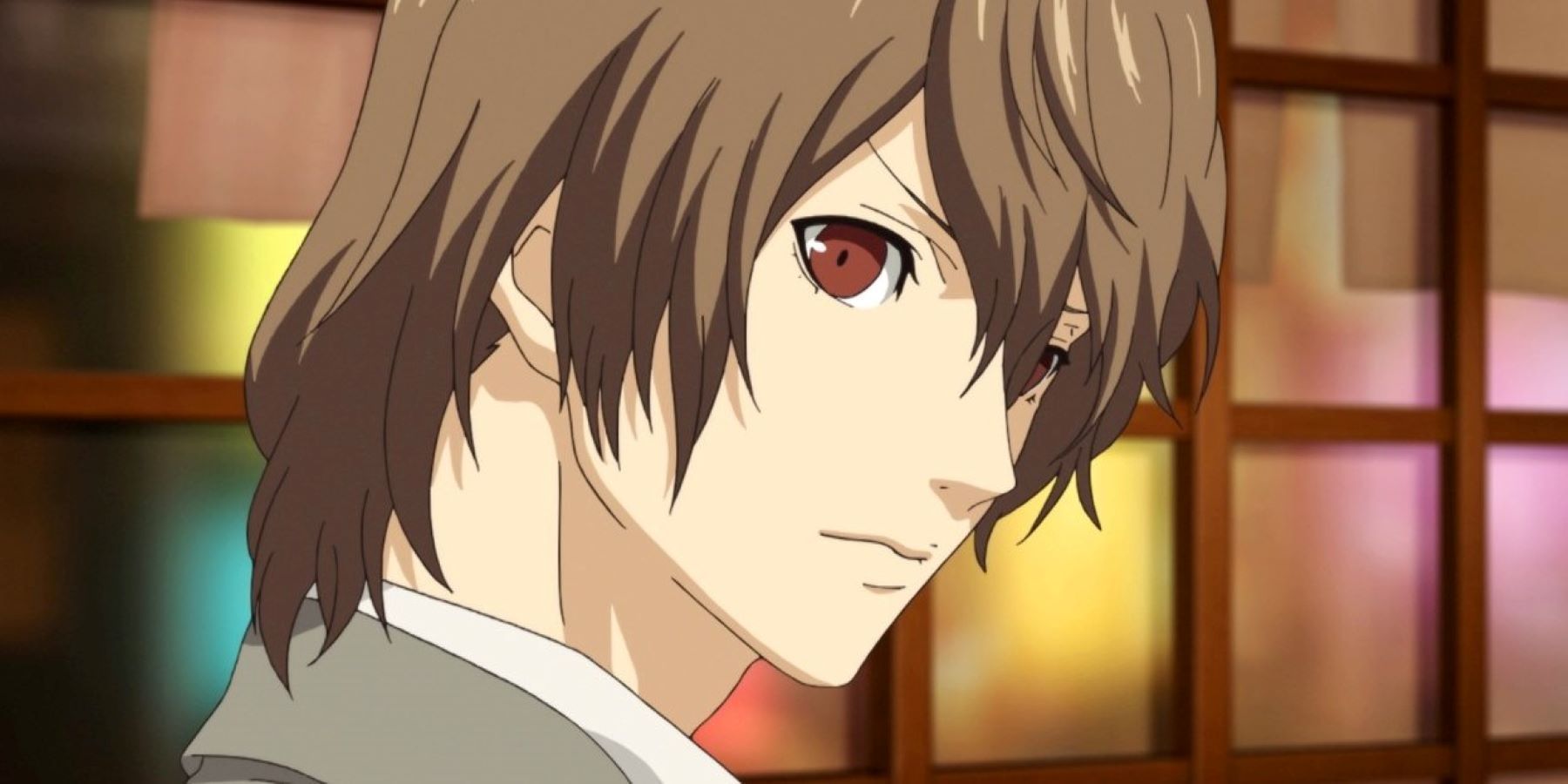 Goro Akechi looking over his shoulder sternly in the Persona 5 anime