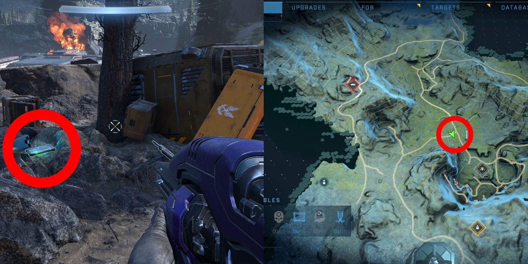 Halo Infinite Excavation Site UNSC Audio Log Location 2 circled in game and on map