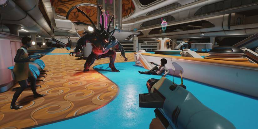 Three players fighting a Brute in The Anacrusis